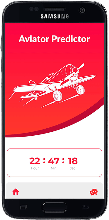 Aviator Predictor application dashboard displaying a red background with an active 22 hour digital server countdown timer